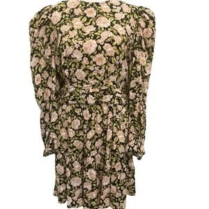 Zara Floral Dress size L w/ Pink Dainty Flowers Open Back Long Sleeve